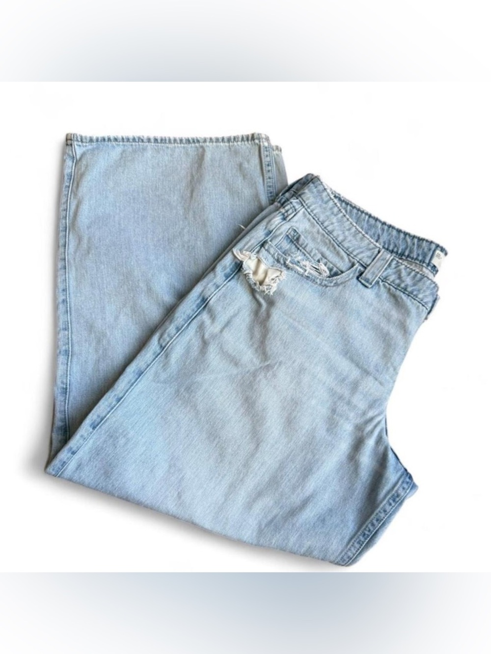 Hollister Low Rise Super Baggy Jeans 16L Light Wash Distressed Wide Leg W33 L34 - Picture 3 of 8